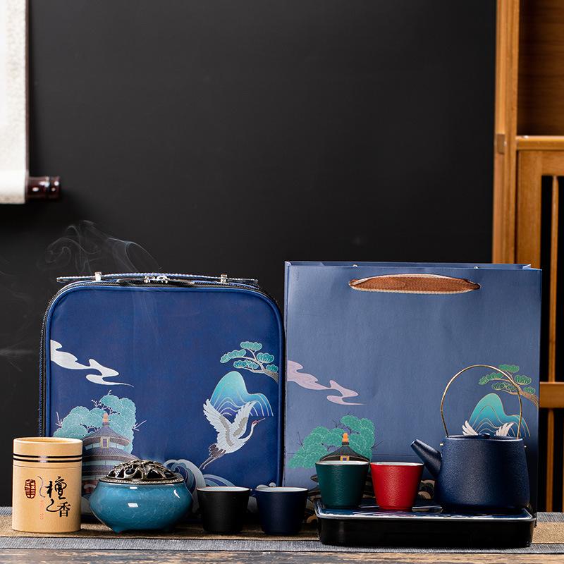 Coarse Pottery Travel Set, Practical Ceramic Cooling Pot, Kung Fu Tea Set, a Complete Set of Creative and Practical Business Gifts for Customers