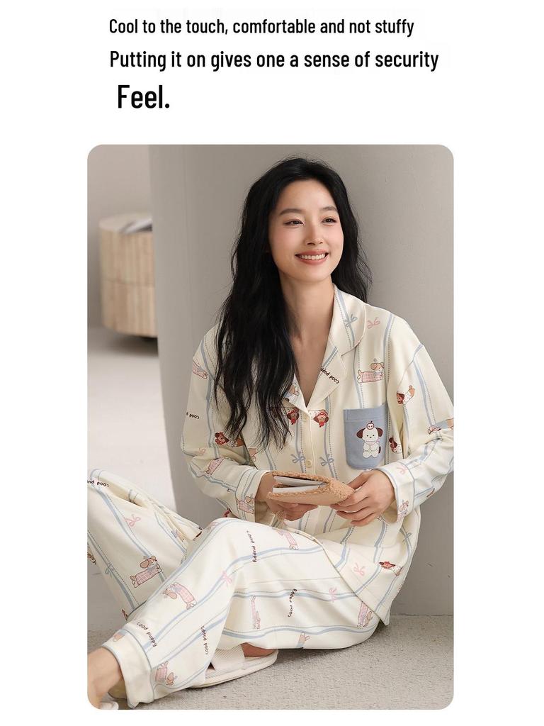 Conjunto de Cardigan de Pijama de Algodão de Manga Longa Plus Size para Mulheres Outono/Inverno 2025