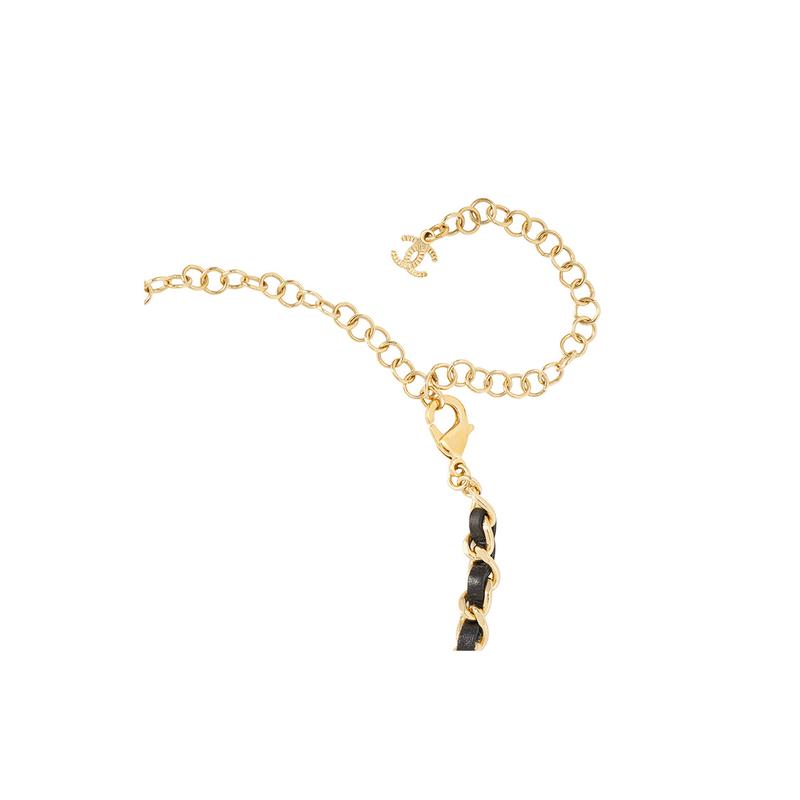 CHANEL Classic Logo Pendant Metal Necklace Women's Black