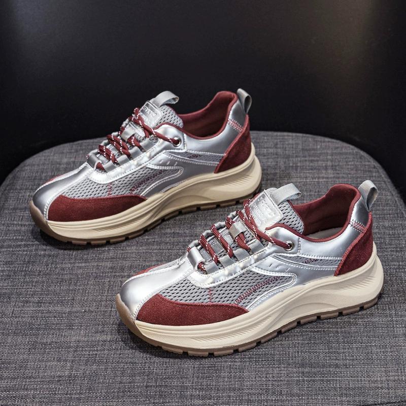 

Fashion GKTINOO 2025 Spring Platform Sneakers Women Genuine Leather Mesh White Shoes Round Toe Lace-Up Thick Sole Flats Ladies Shoes 225