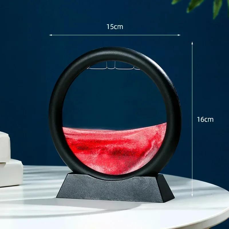 3D Ruchomy Obraz Sztuki Piasku Okrągły Szkło Głębinowy Krajobraz Piasku Klepsydra Ruchomy Piasek Rzemiosło Płynący Obraz Biuro Wystrój Domu Prezent