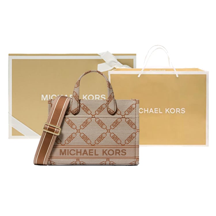 MICHAEL KORS Gigi Fabric Handbag Small Women's Beige & Leather Brown 30S3G3GM5J-969