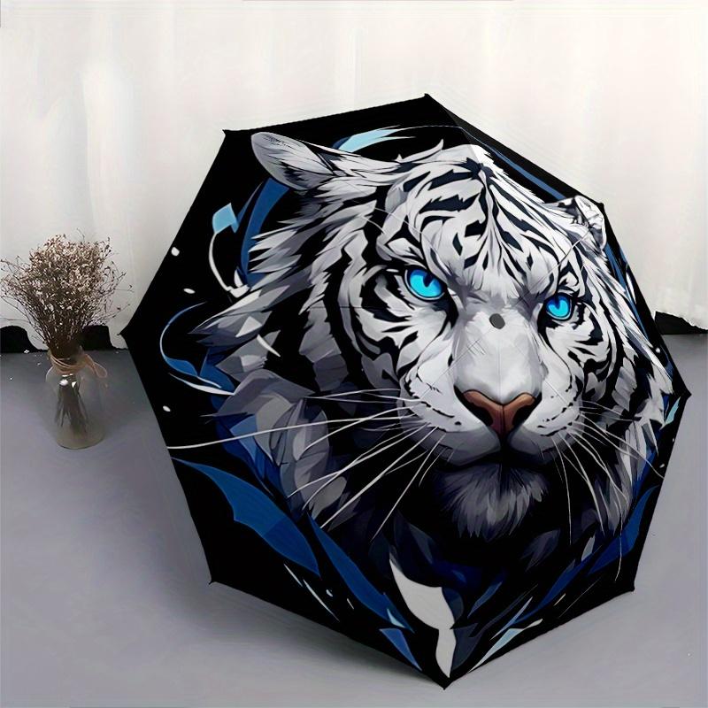 1pc Blue-Eyed White Tiger Automatic Opening and Closing Umbrella - Small Umbrella Suitable for Various Occasions C094