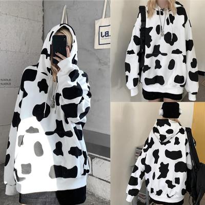 DRE Sudadera con capucha de manga larga con estampado de vaca para mujer, blusa bonita
