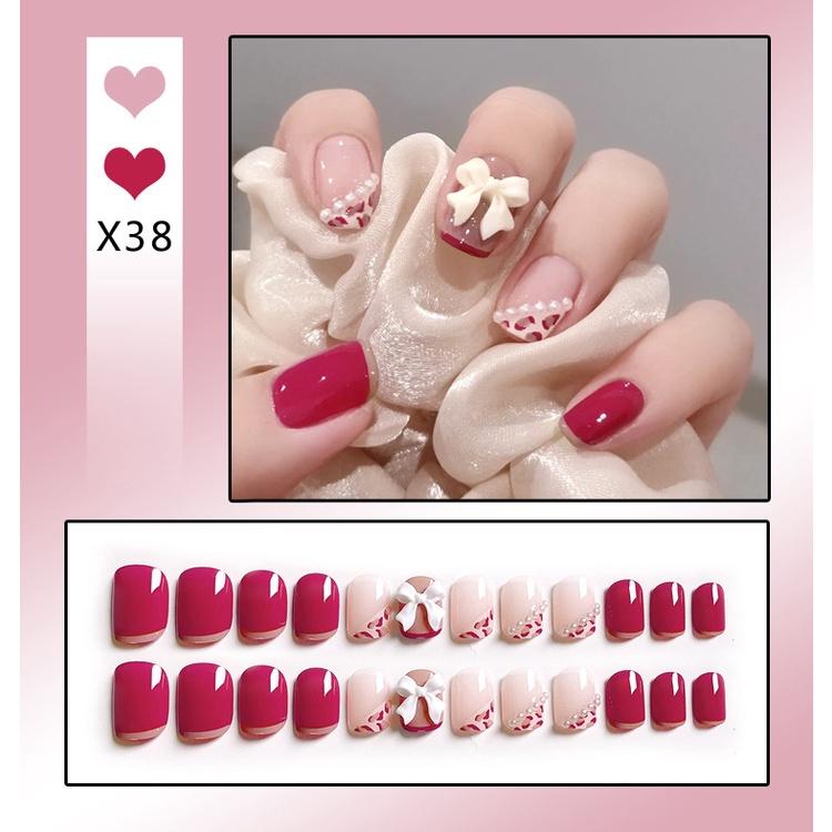 Fake Nails Short Art Nail Tips Press Stick On False with Designs Full Cover Artificial Pink Wearable Clear Tips Press On Nails Fake Nails Short