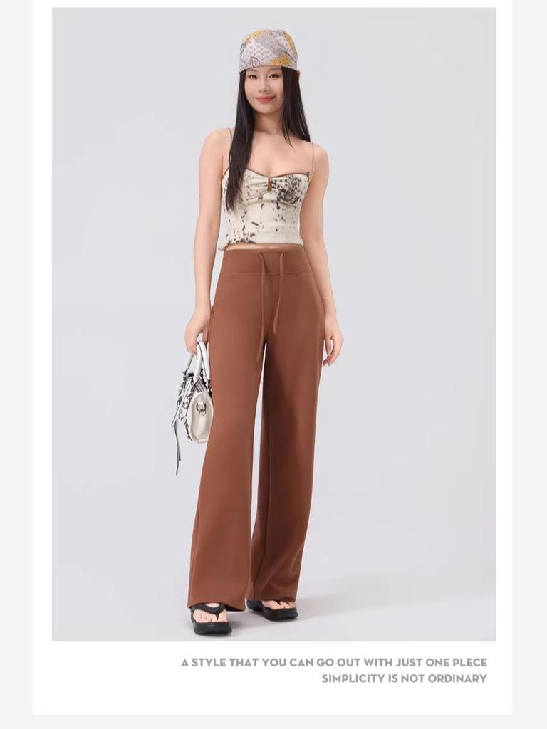 Spring Women's Slimming High Waist Loose Fit Black Straight Leg Pants