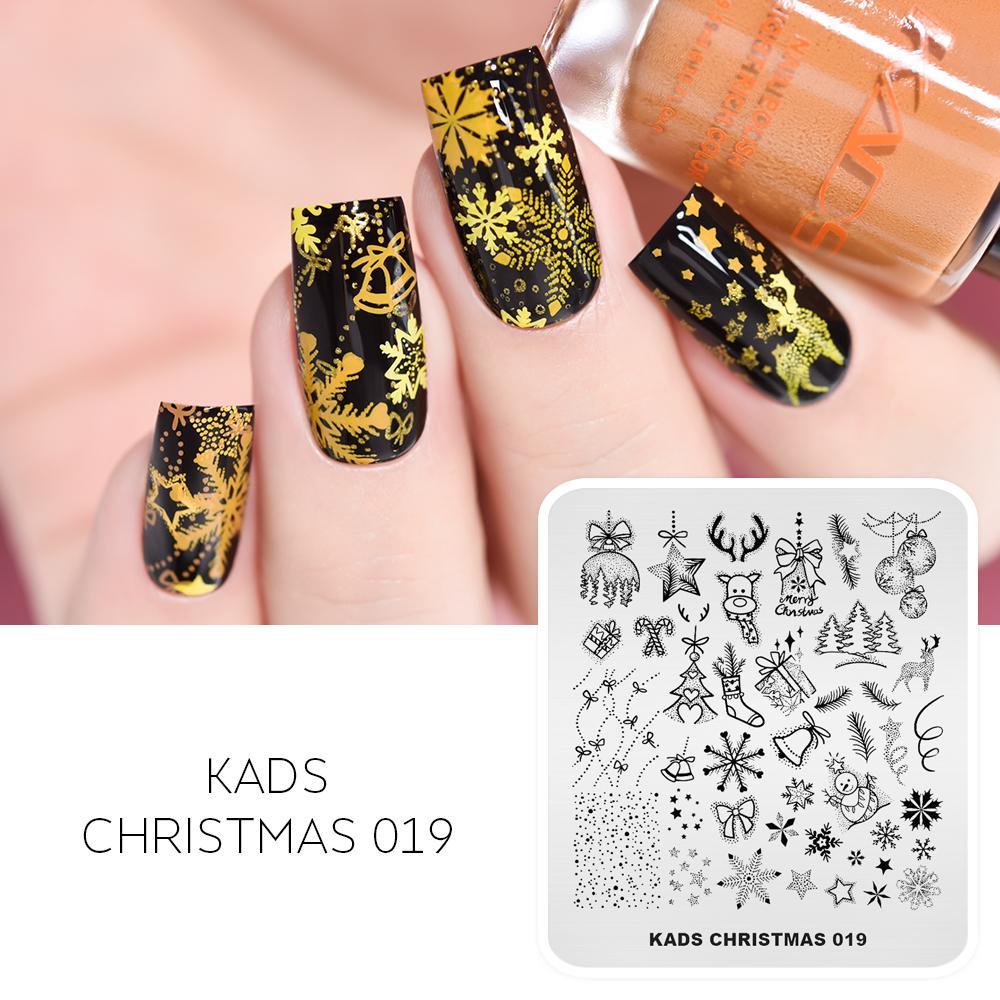 kads Weihnachten 019 Nagelstempelplatte Elchglocken Schneeflocken Muster Nail Art Vorlage Winter Bild Werkzeug zum Stempeln