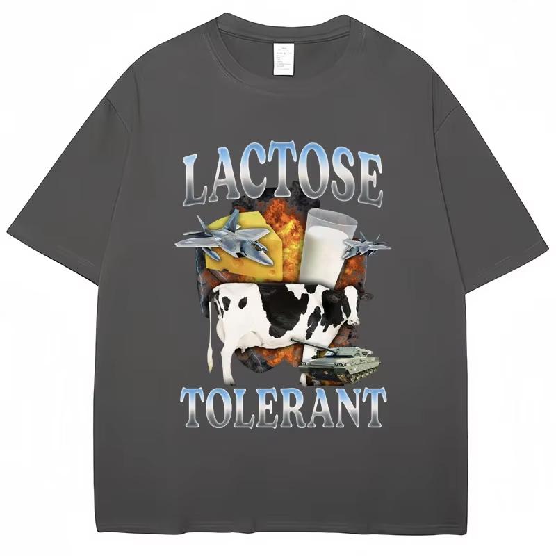 Lactose Tolerant Funny Milk Print T Shirt Men Women Retro Fashion Short Sleeve 100% Polyester Summer Casual Humor T Shirts Gifts
