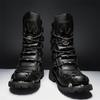 2024 Men High Top British Style Thick Bottom Motorcycle Boots Luxury Designers Casual Leather Boots Round Toe Lace-Up Punk Boots