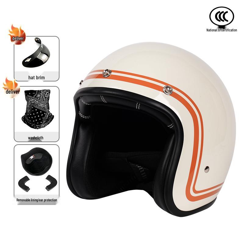 3C Certified Retro Motorcycle Helmet for Men & Women - Spring/Summer Electric Bike & Cruiser Cap S