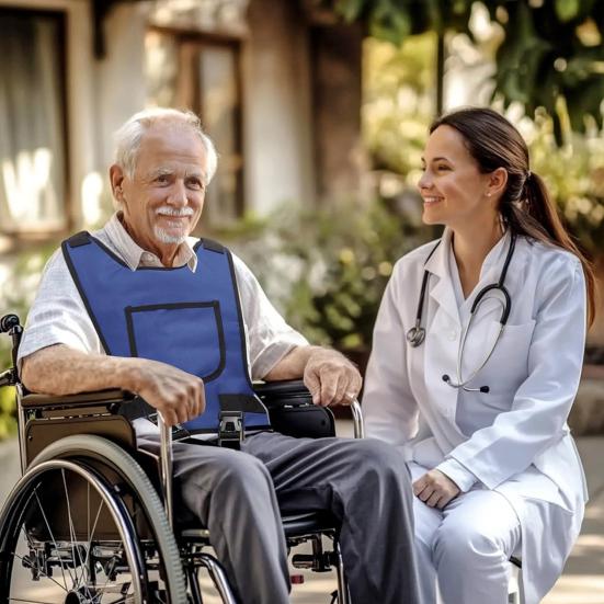 Postroj pro invalidní vozík pro dospělé Nastavitelné popruhy Zabraňuje sklouzávání Polstrovaná vesta Omezovač Podpora trupu Bezpečnostní pás pro invalidní vozík