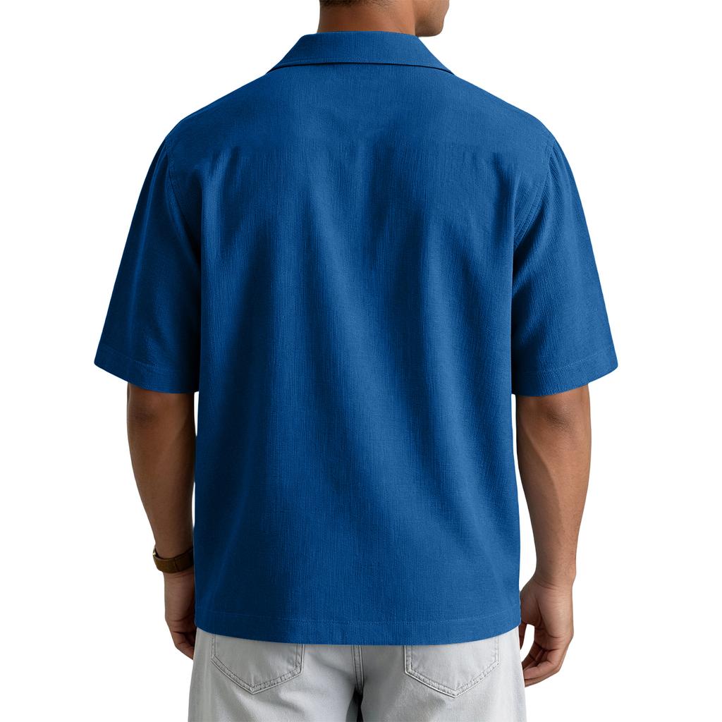 Men's Summer Casual Short-Sleeve Shirt With Collar And Multiple Pockets