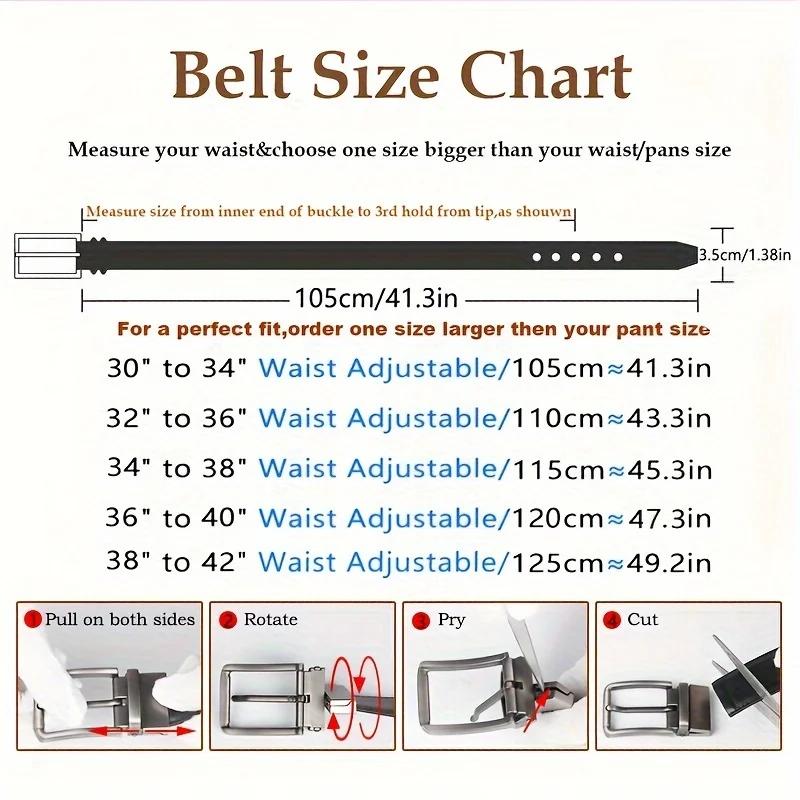 1pc Men's Leather Reversible Belt, Rotate Black Buckle