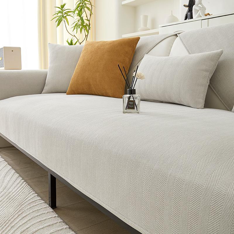 Universal Chenille Herringbone Sofa Cushion: Non-slip, Dirt-Resistant, All-Season Japanese Style Solid Color Cover