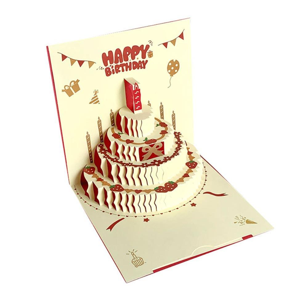 With Envelope 3D Happy Birthday Card Folding Birthday Cake Card Gift Message Cards  Birthday Party