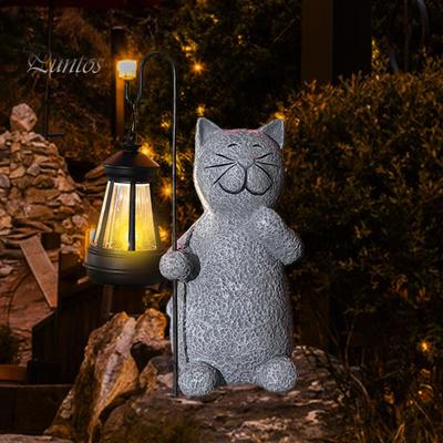 Statua di gatto da giardino per esterni con lanterna solare IP44 impermeabile resistente ai raggi UV, accensione/spegnimento automatico, lampada a LED, decorazione artistica da giardino