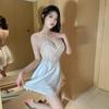 Sexy Underwear French Suspender Skirt Satin, Deep V Lace Bow Nightdress Pure Desire Backless Premium Pajamas