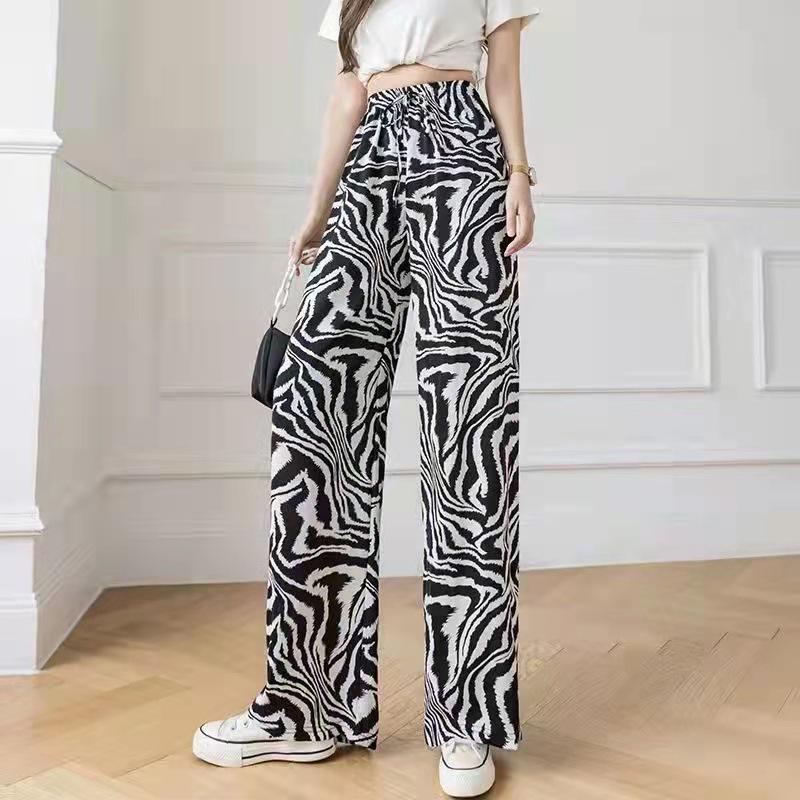 Women's Summer Korean Style Ice Silk Tie-Dye Wide-Leg Pants