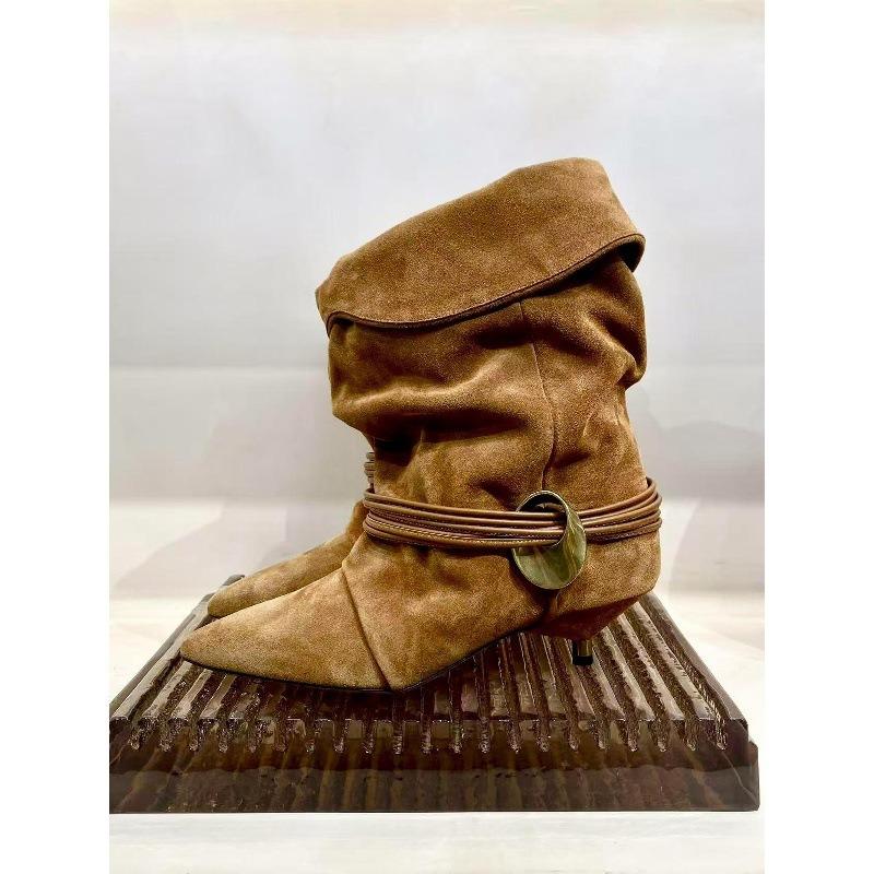 Sheepskin version niche cat and leather western boots women's folding pile boots autumn and winter new fashion temperament versatile short boots