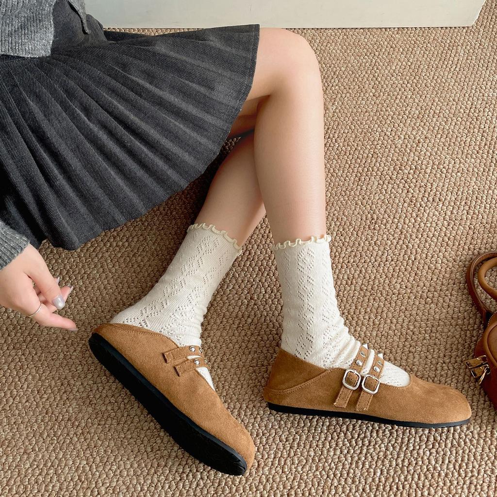 Queen Fan retro versatile flat-bottomed shallow mouth single shoes women's 2025 new autumn skirt soft-soled Mary Jane shoes