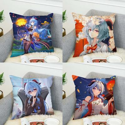 Ganyu Genshin Impact Pillow Case For Car Sofa Decorative Home Doublesided Print Plush Square Throw Pillow Cushion Cover