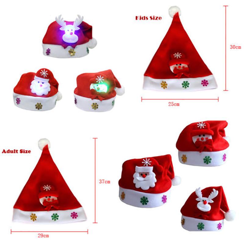 New Year Christmas Merry Christmas Hat LED Light Elk Snowman Santa Claus Hats for Kids Adults Xmas Gift Decoration CDN