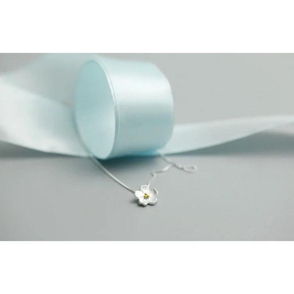 925 Silver Cherry Blossom Necklace For Women Fashion Jewelry Gift Elegant Pendant