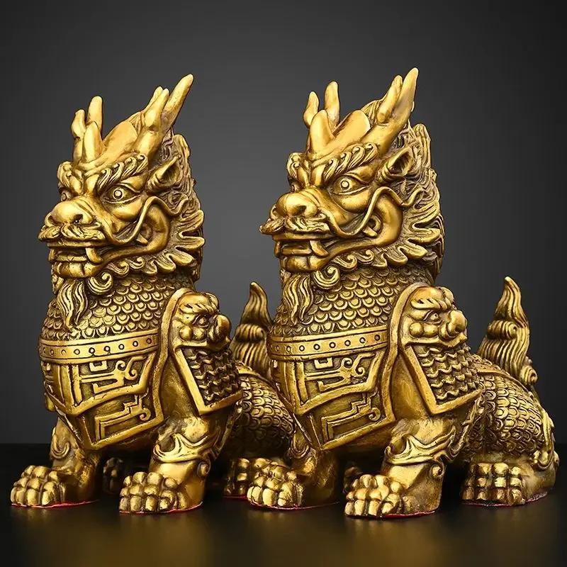 1pair High Quality Feng Shui Lucky Copper Animal Unicorn Home Office Ornaments Desk Decor
