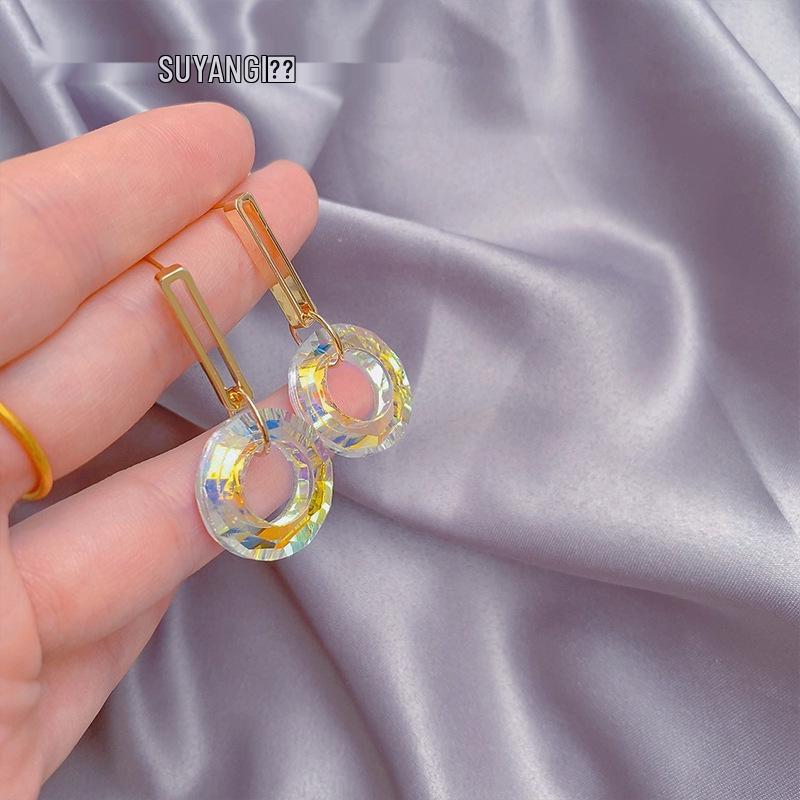 Spring Summer Crystal Gradient Hoop Earrings: Women's Fashion Iridescent Dangle Earrings