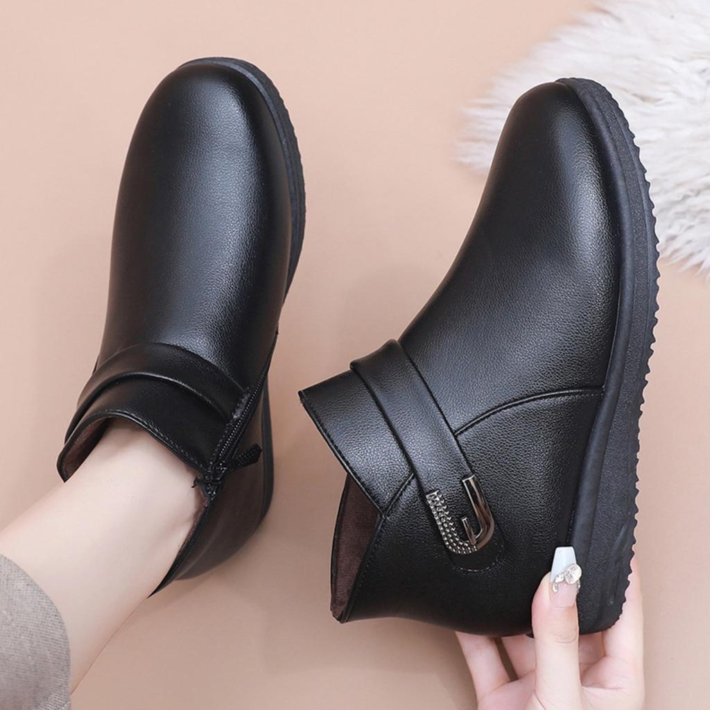 Women Ankle Boots Plush Short Tube Flat Soled Snow Boots Autumn/winter New Simple Retro Zipper Warm Casual Cotton Boots