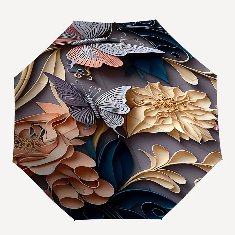 

1pc Butterfly Flowers umbrella with 8 iron ribs and a plastic handle, automatic opening and closing, portable and foldable1014