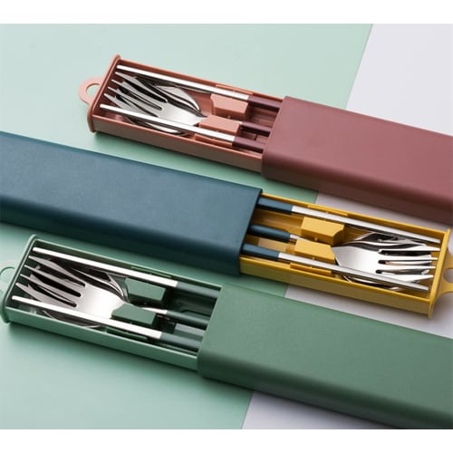 Easytoti Bento Cutlery Set with Chopsticks, Spoon, and Fork, Includes a Sliding Case, Easy To Use, Perfect for Students and Adults, Lunch, Outdoor Act