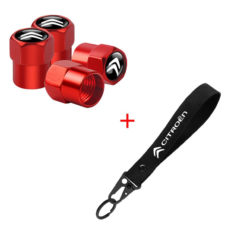 För Citroen C1 C2 Grand C4 Picasso C4L VTS C-ELYSEE DS Aluminium Metall Bil Däckventilskydd Bilmärke Nylon Nyckelring Tillbehör