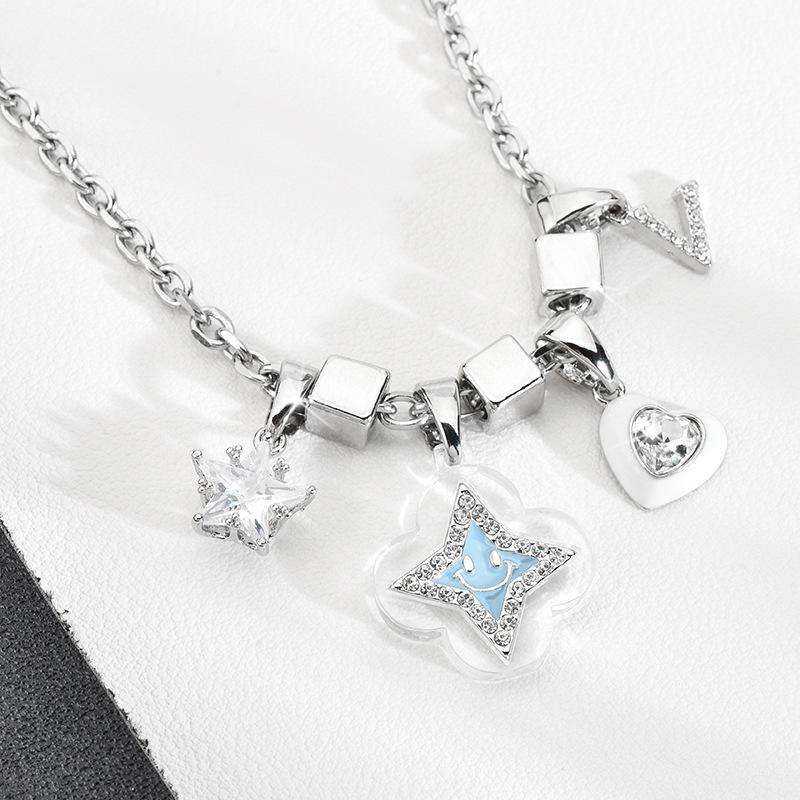 Star Lucky Fashionable Geometric Pendant Necklace With Twisted Chain For Women Men And