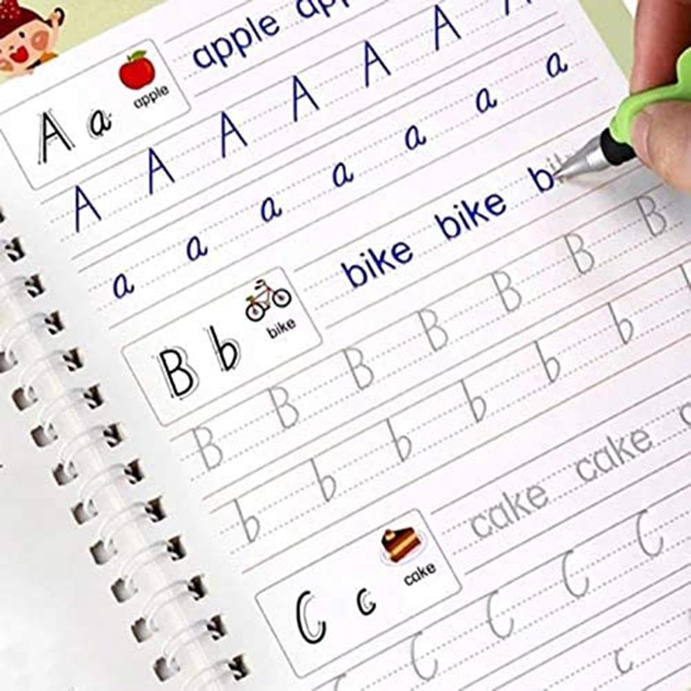 4PCS Hand Lettering Workbook Set for Preschoolers and Kids Calligraphic Letter Tracing Book
