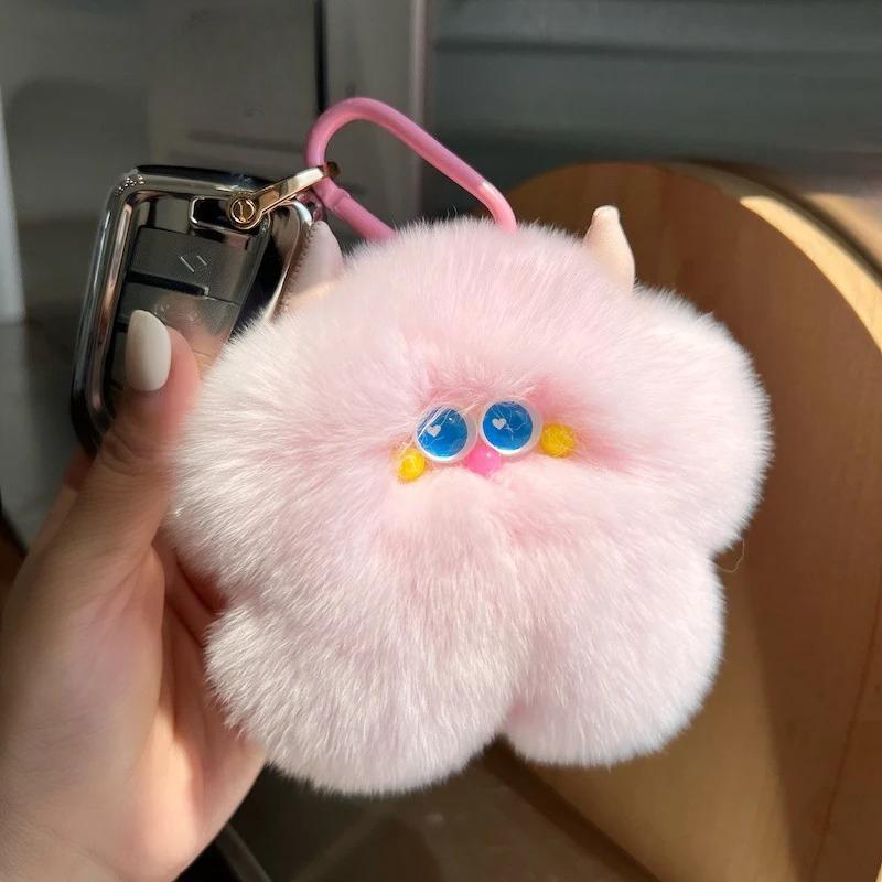 Imitation Otter Rabbit Fur Calf Keychain Fluffy Pompon Key Chain Trinket Lovely Keyring Bag Car Gift