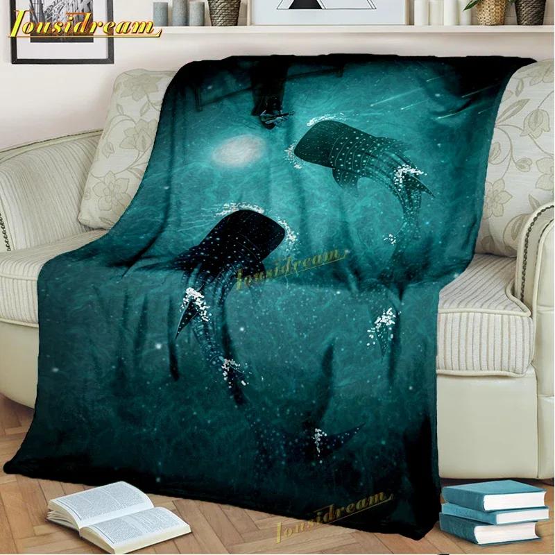Whale Shark Blanket Soft Warm Throw Fleece Blanket Shark Sheet Bedspread Sofa Throw Light Thin Mechanical Wash Flannel Blankets