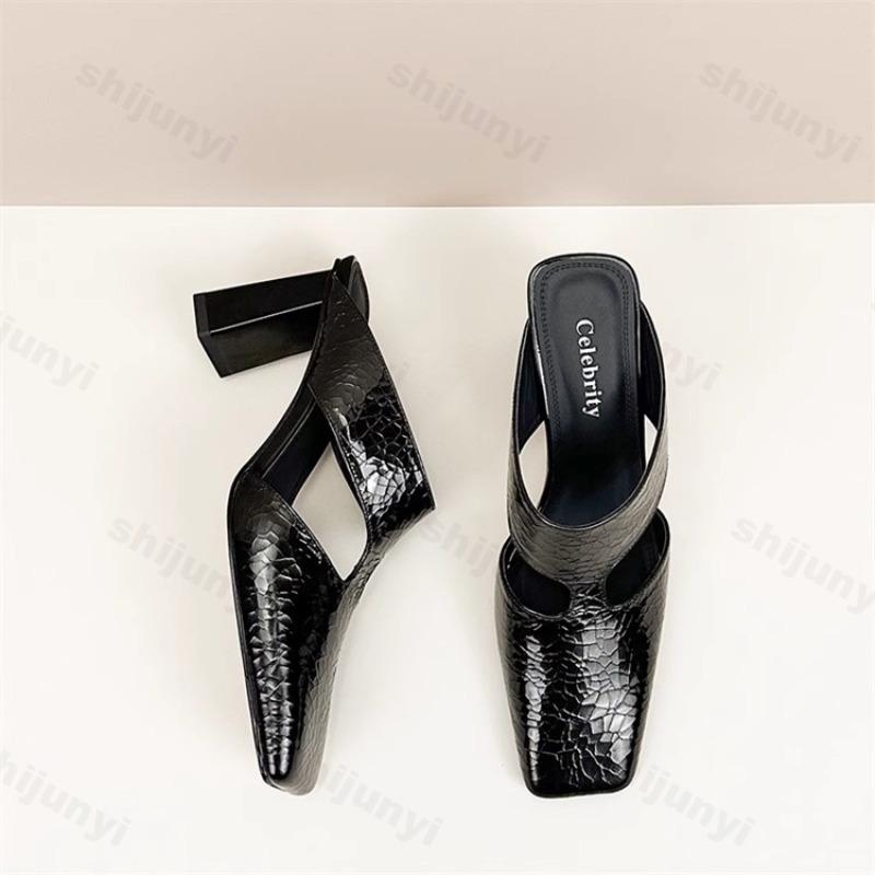 Fashion Women Sandals Fashion Square Toe Shallow High Heel Ladies Mules Casual Shoes Large Size Summer Stiletto Party Dress Sandalias
