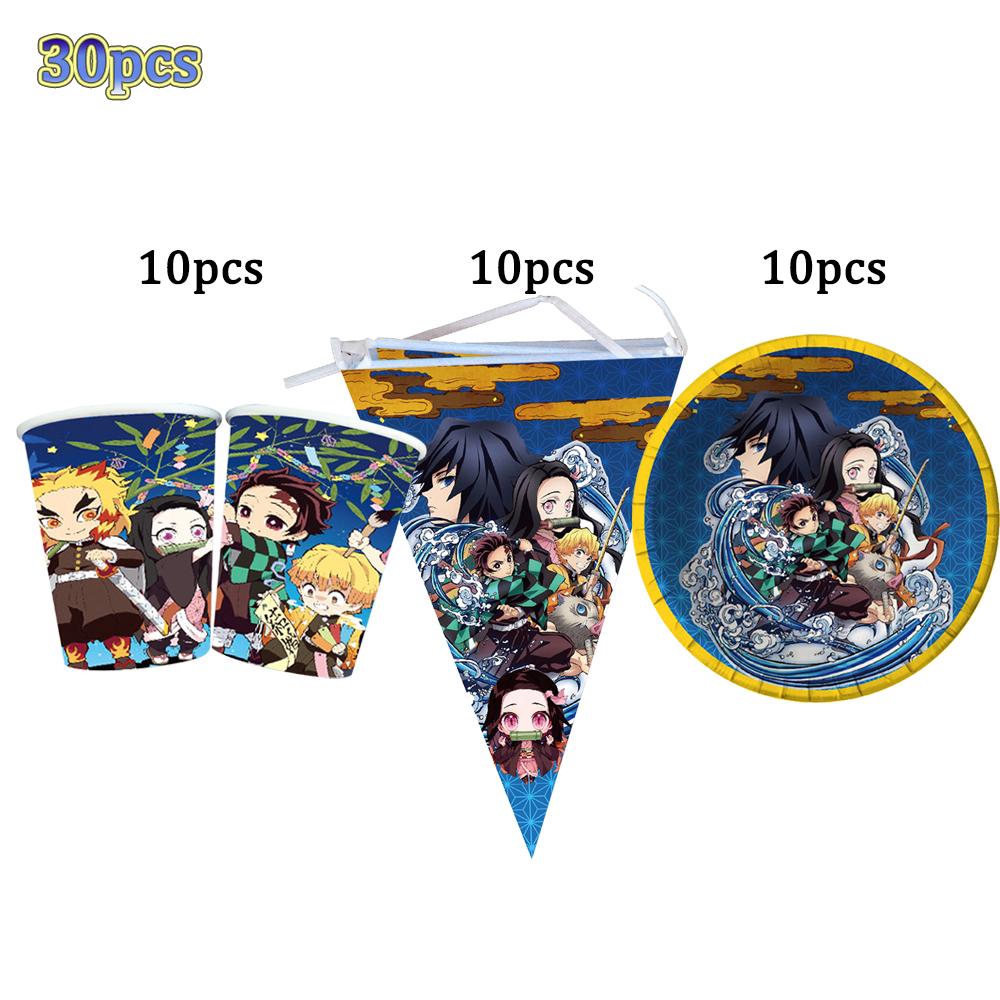 Kimetu No Yaiba Kids Birthday Party Decoration Tableware Paper Cups Plates Napkins Demon Slayer Theme Baby Shower Boys Supplies