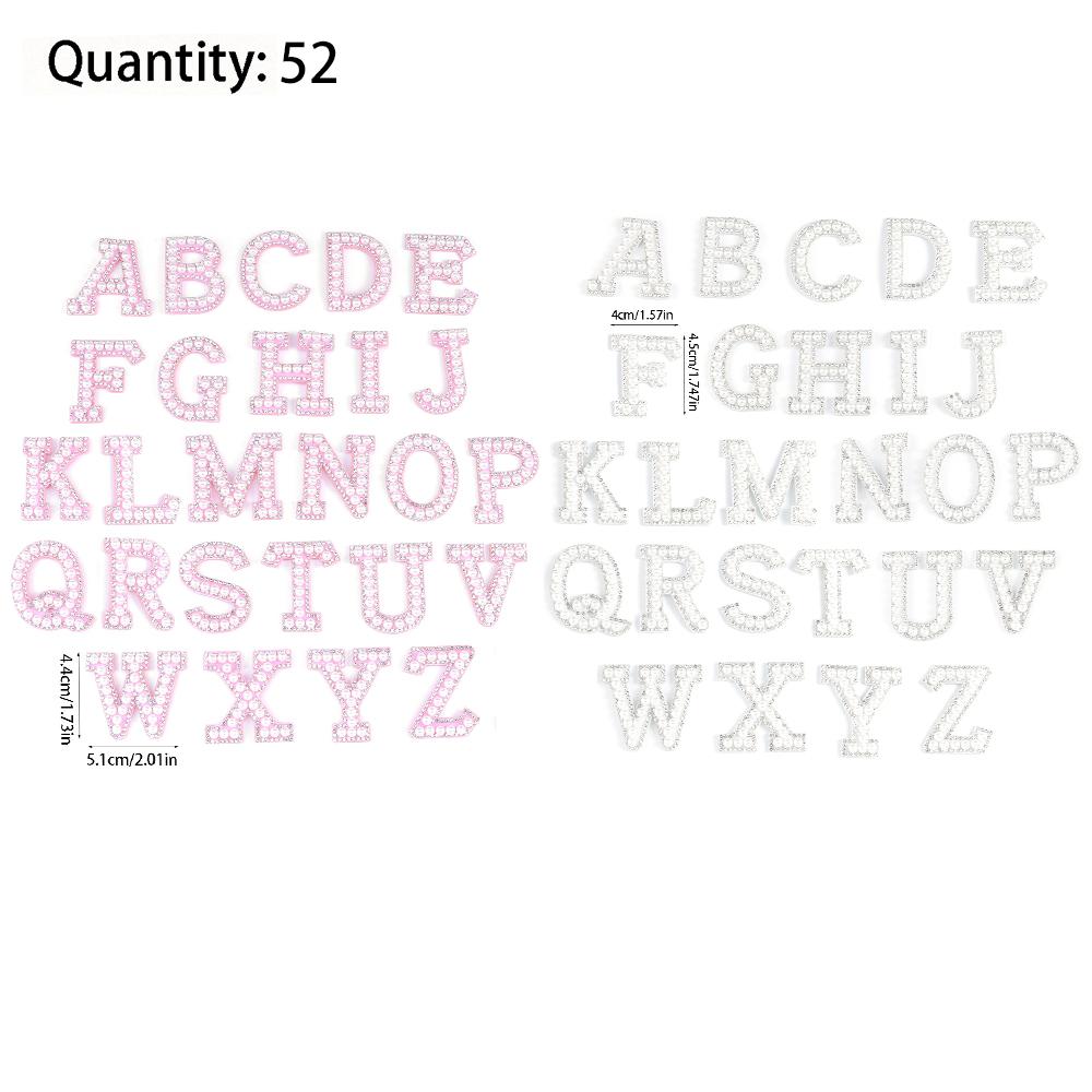 26pcs A-Z Glitter Pearls Rhinestone Letter Patches Repair Embroidered Sew On Appliques, Patches for DIY Clothes Bags Hats