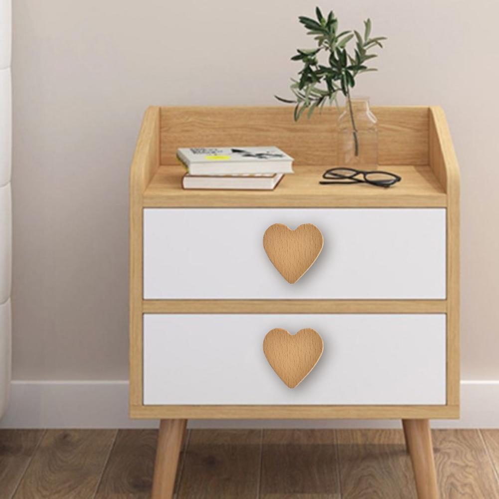 6 Pack Furniture Handles Cabinet Heart Shaped Wooden Handles Drawer Handles Solid Wood Cute Children\'s Room Handle Cabinet Door