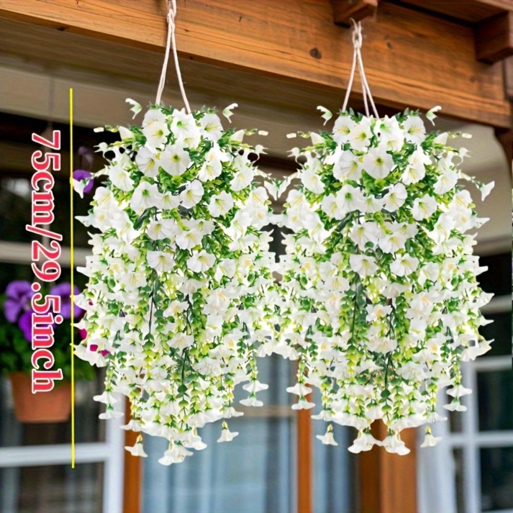 3 Artificial White Trumpet Flowers | Lifelike Hanging Flowers for Outdoor Faux Floral Arrangements | Suitable for Garden Decorations