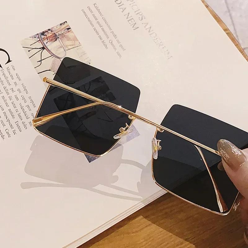 Fashion Oversized Square Sunglasses   Women Brand Retro Big Frame Sun Glasses Female Metal Semi-Rimless Designer
