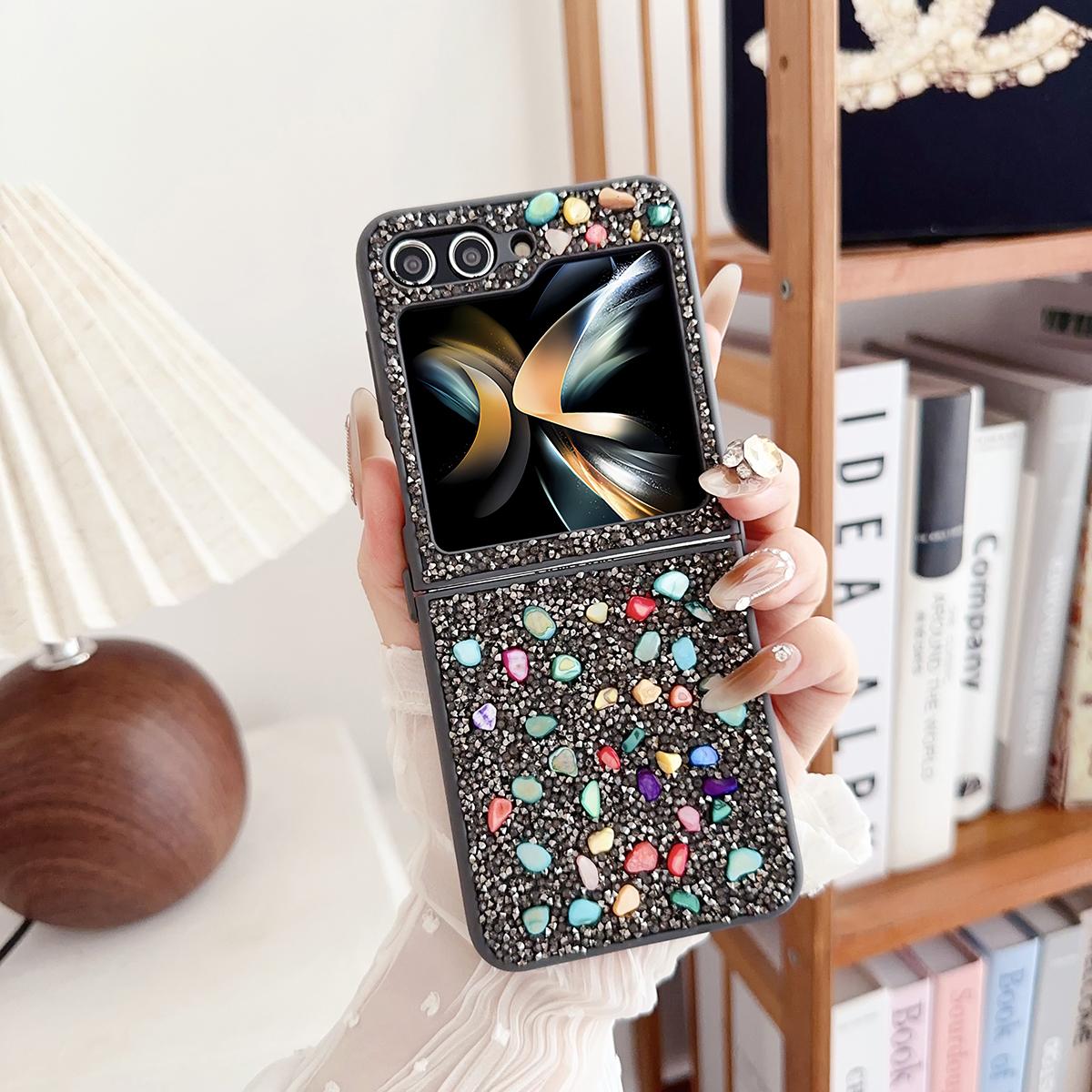 

Блестящий бриллиантовый чехол для телефона с мягкими краями из ТПУ для Samsung Galaxy Z Flip 7 6 5 4 3 Flip7 Flip6 Защитная крышка с покрытием, имитирующим кожу Galaxy Z Flip3 5G