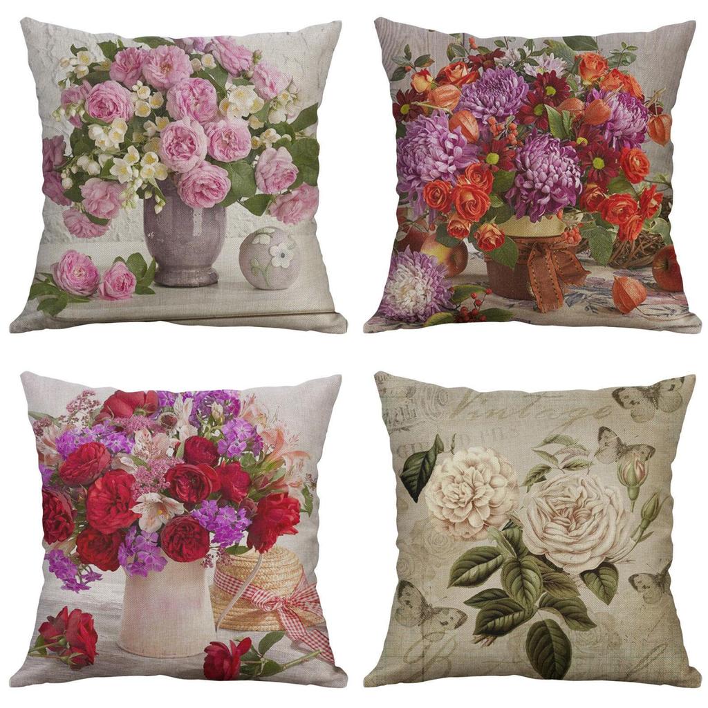 Vintage Flower Cotton Linen Cushion Cover Soft Decorative Pillow Case For Home Comfort