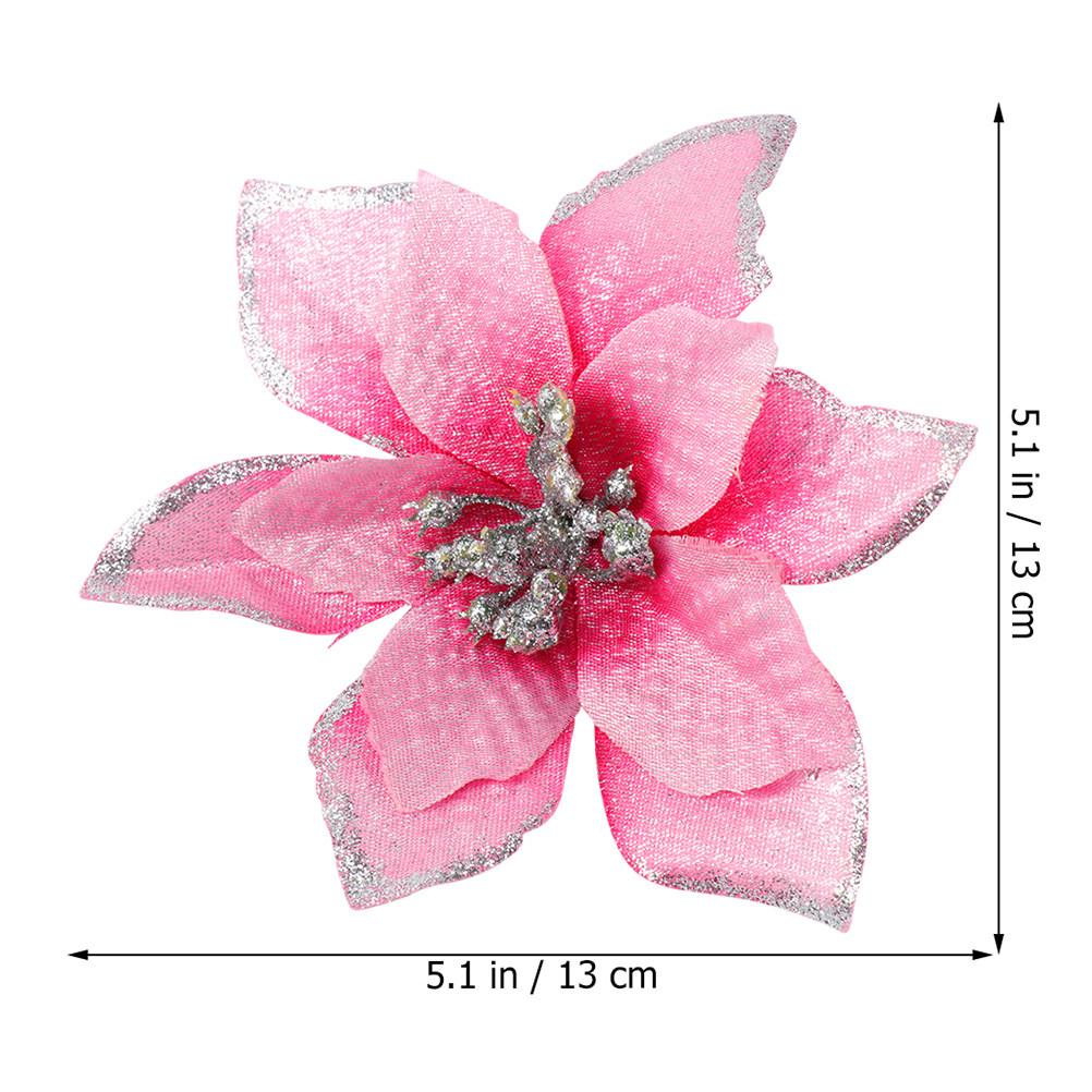 36Pcs Christmas Flower Ornament Cloth Simulated Glitter Lightweight Decoration for Tree Party Wedding DIY Craft Adornment