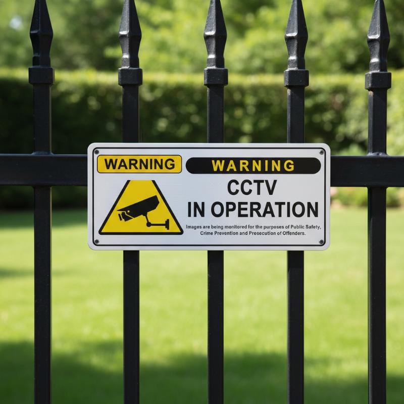 CCTV Metal Warning Sign 24 Hours Video Surveillance Board Strong Visibility for Outdoor Wall Fence