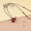 Vintage Rosewood Gourd Pendant Necklace with Leather Woven Chain - New Chinese Style Sweater Accessory