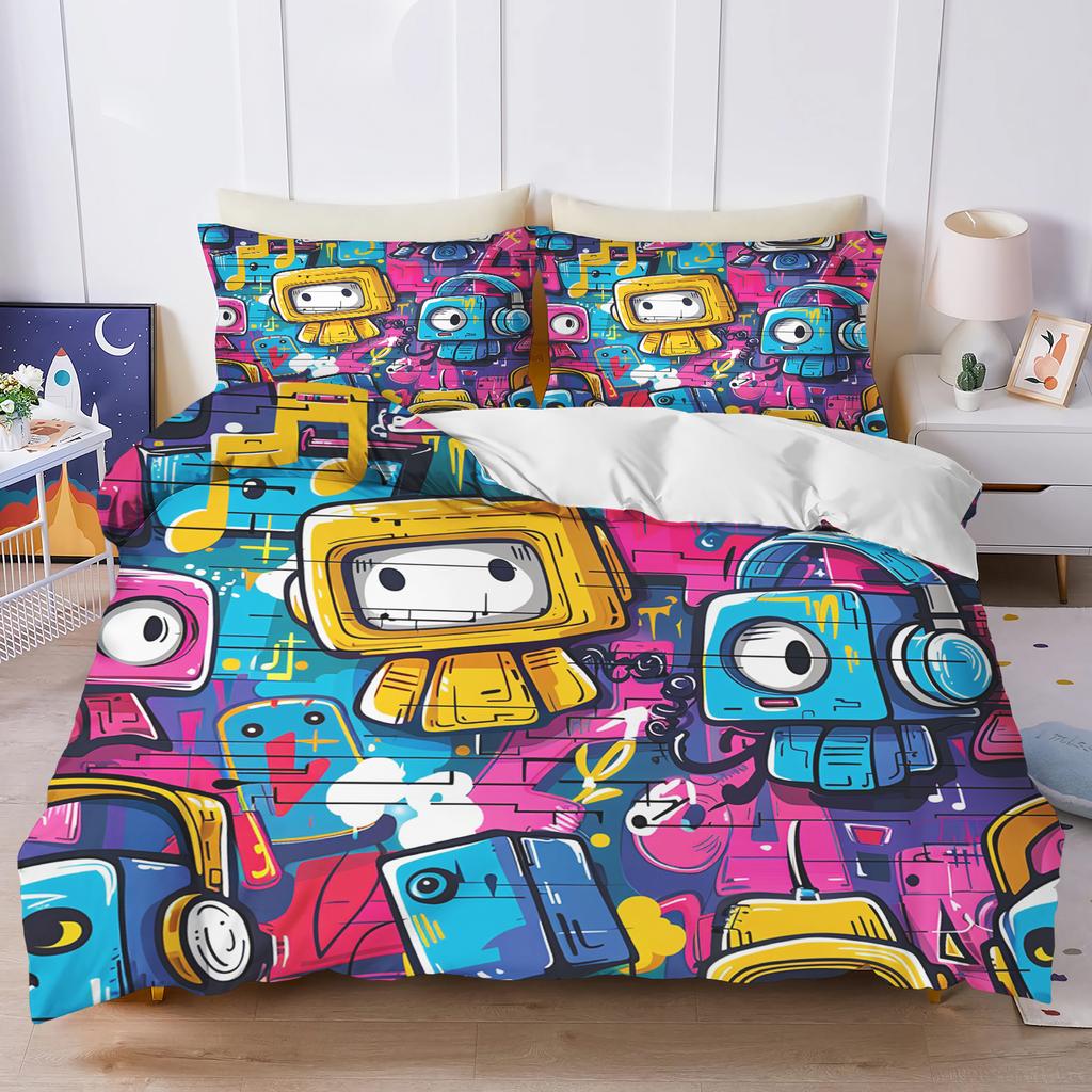 Bettwäsche Set Roboter Für Kinder Jungen Bettwäschesets Zuhause Twin 3-teiliges Set 1 Bettbezug Luxus 100% Polyester Modern Bedruckt