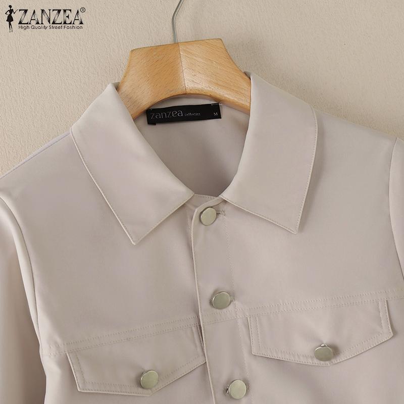 ZANZEA Bluză cardigan cu mânecă lungă, casual, cu guler răsturnat